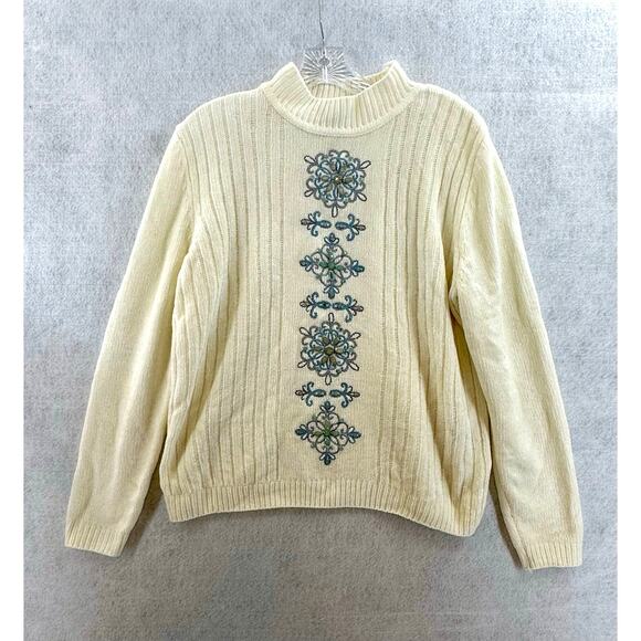 Alfred Dunner Petite XL White Sweater High Neck Emboridery Beaded Super Soft - Picture 1 of 10